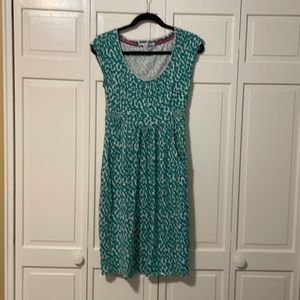 Boden scoop neck casual teal/cream dress - with pockets size 4L